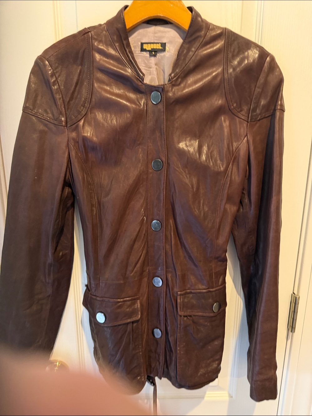 Dark Brown Leather Button-Front Women's Jacket by MANUEL